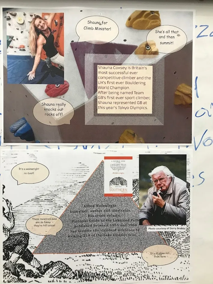 Information boards about Shauna and Alfred.