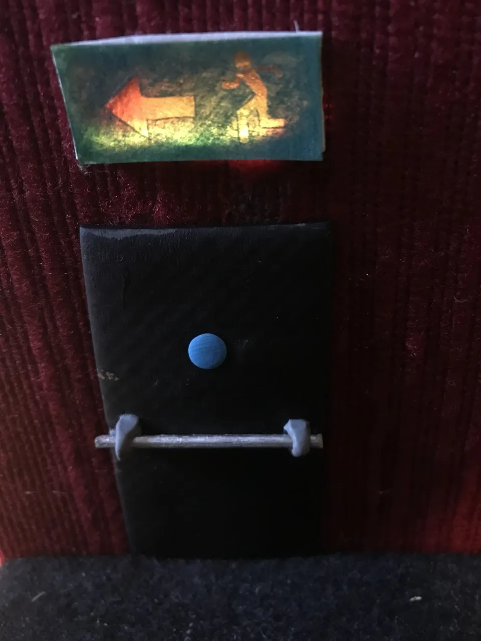 model door with glowing sign