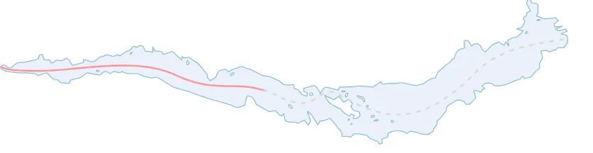 Line drawing of lake with link drawn up middle