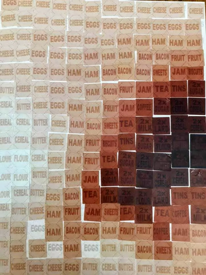 Close up of ration token stickers.