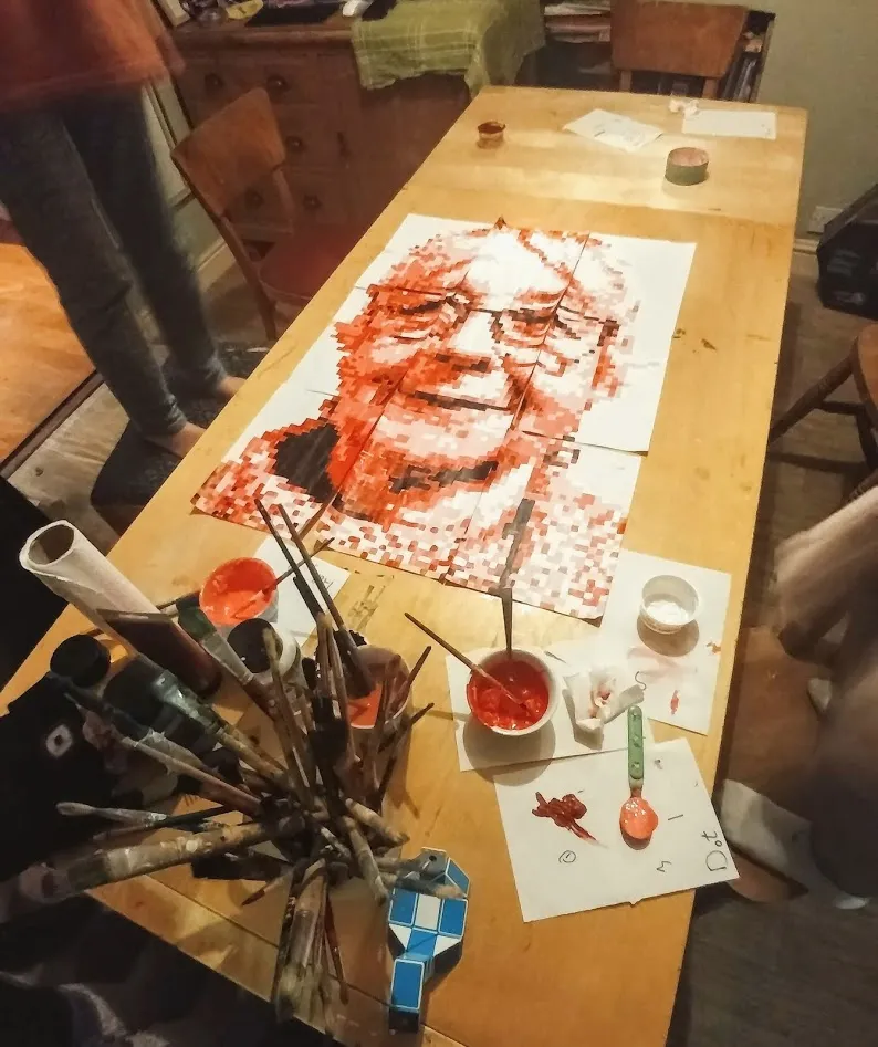 Finished picture on table.