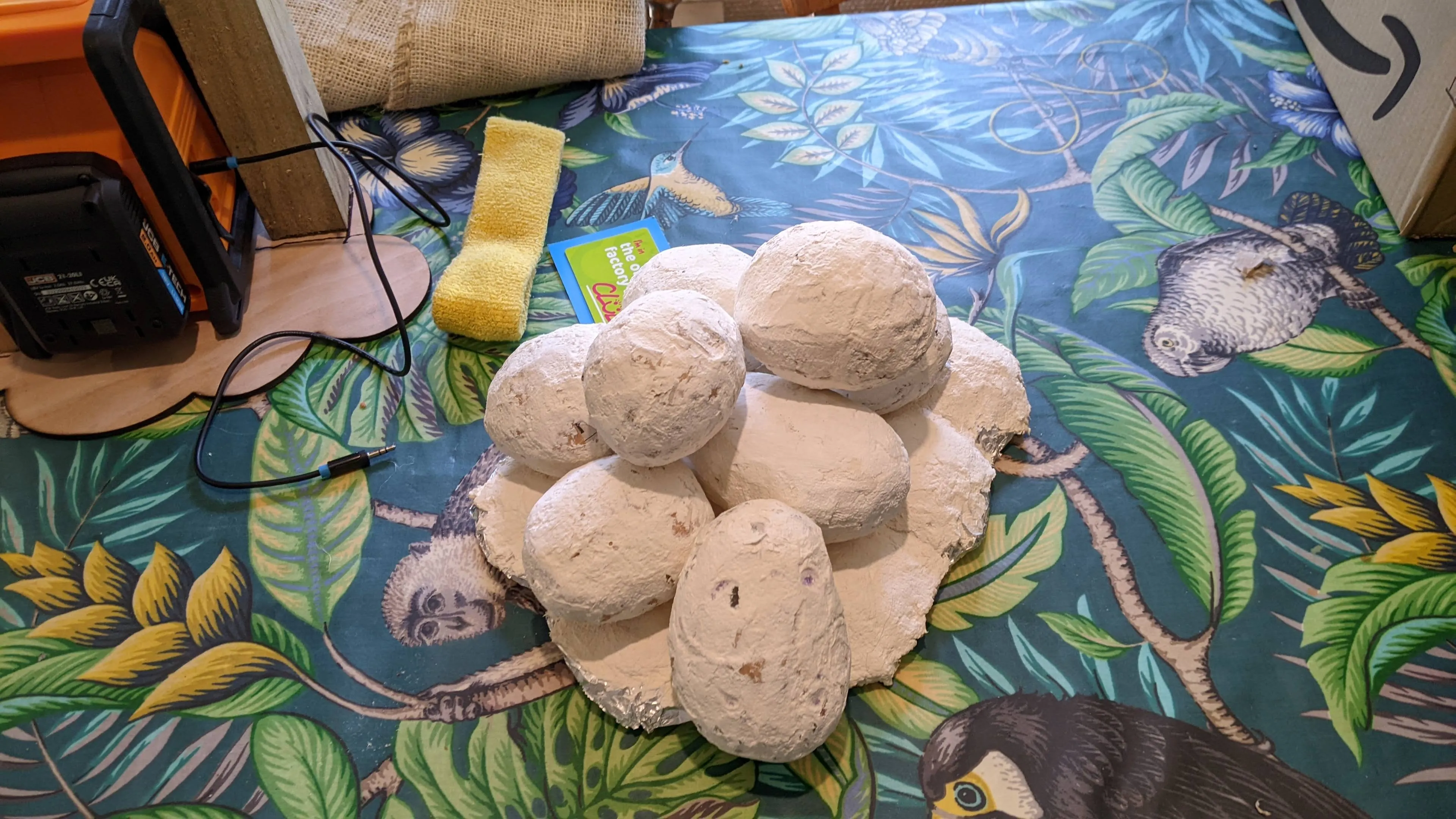 Potato shapes made from paper mache and paper clay