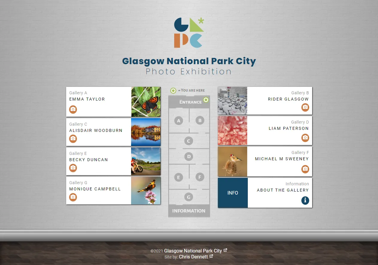 website home page showing links to artists