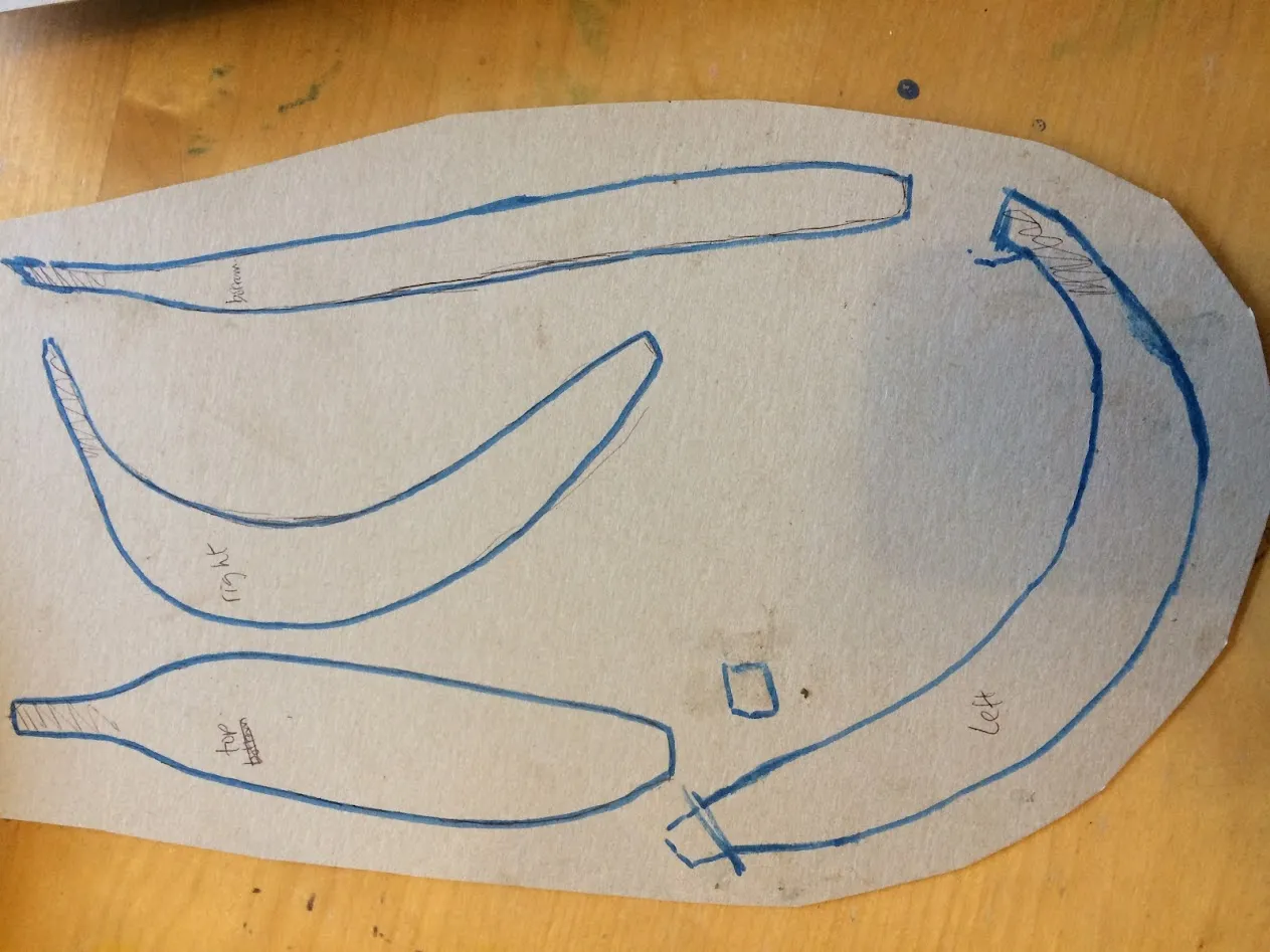 cardboard with banana sections drawn on