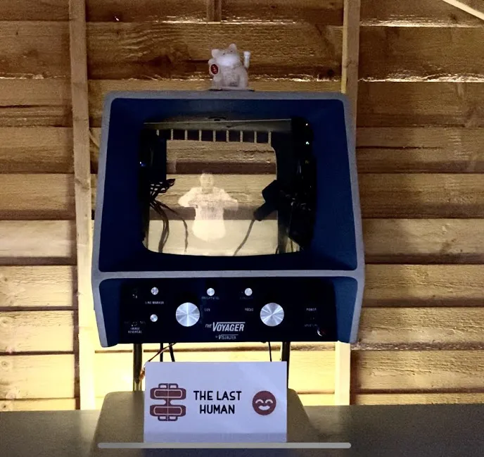 Human figure on transparent screen