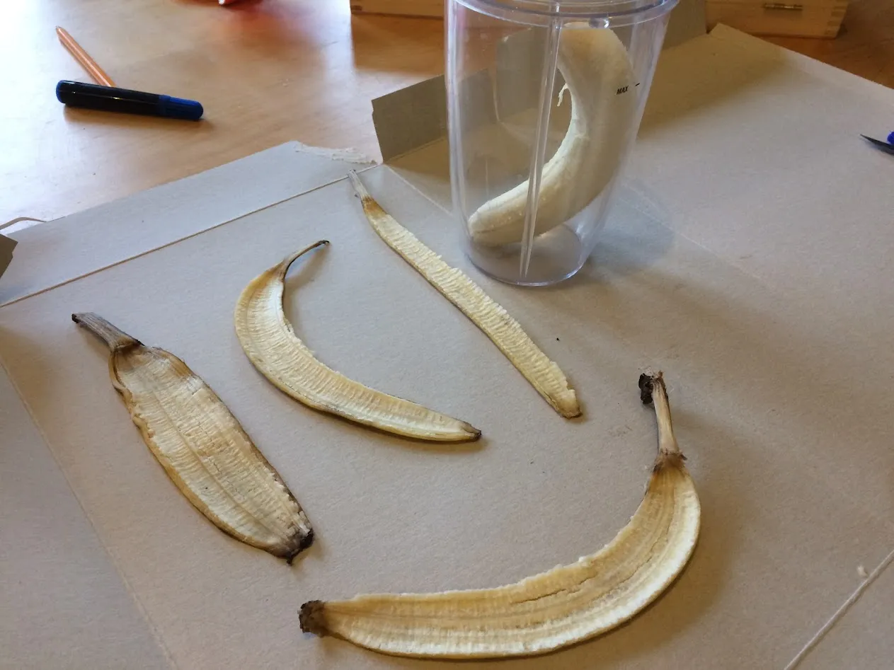 Banana skin on card
