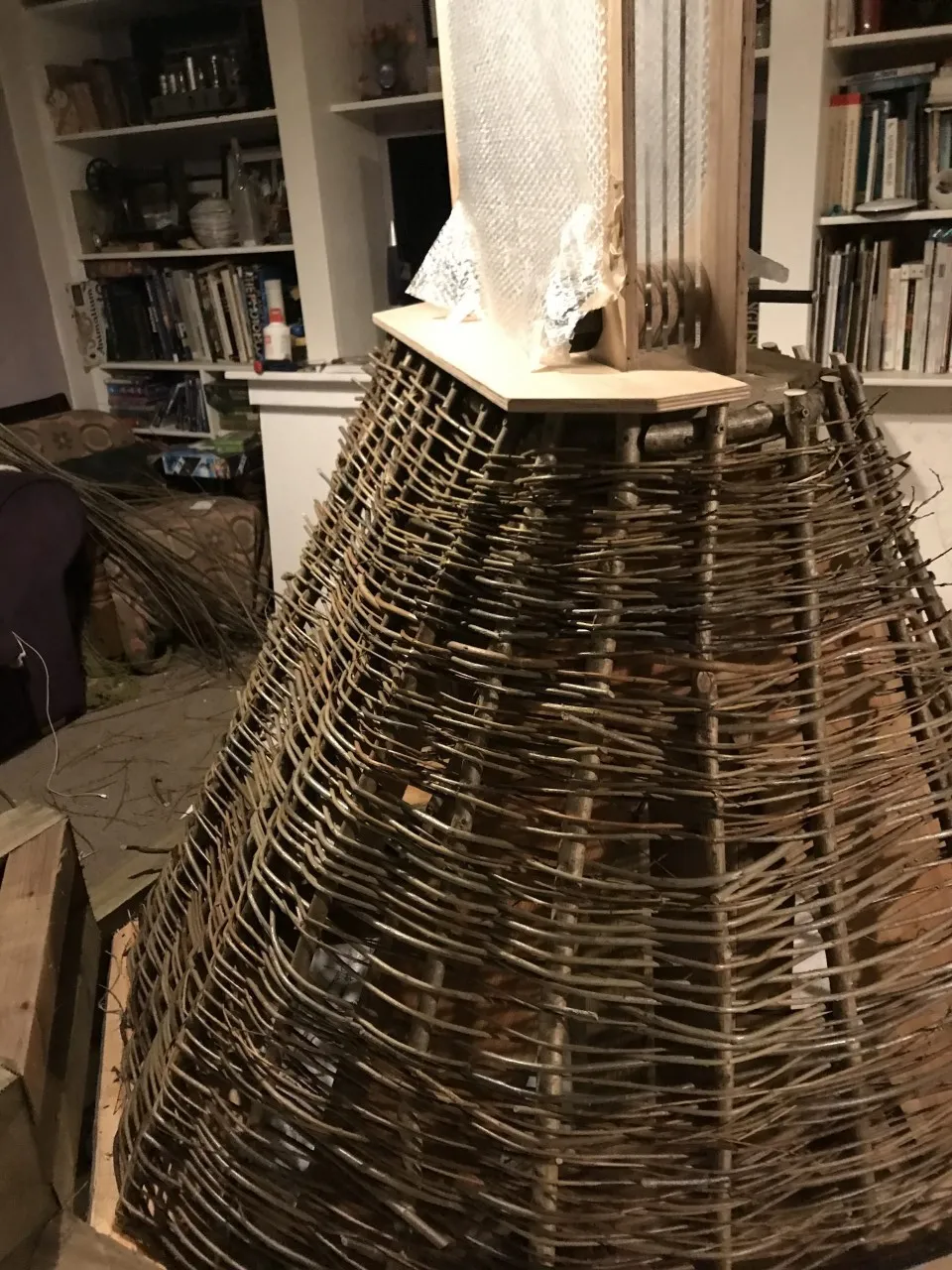 Completed basket weave in pyramid shape