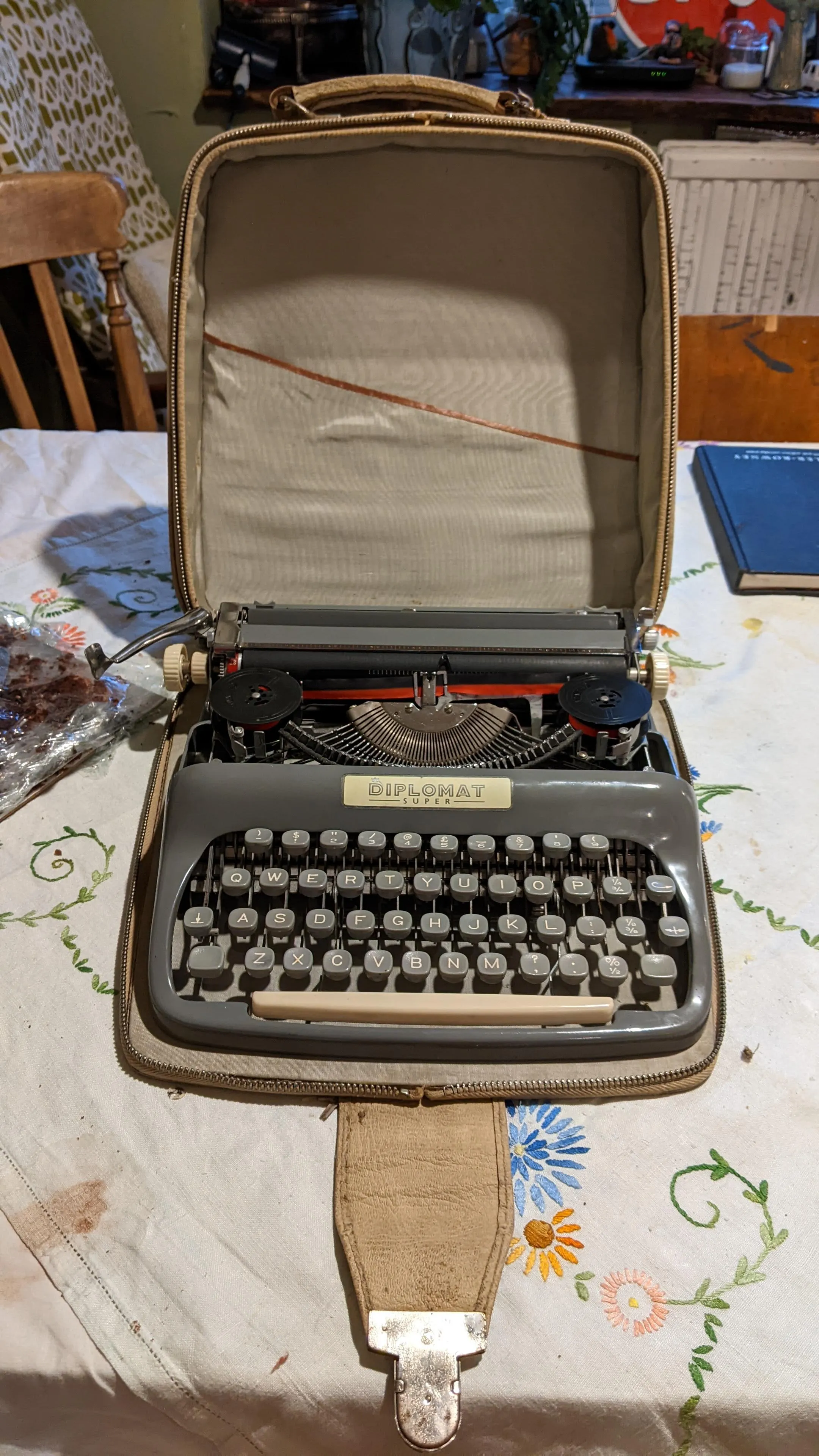 typewriter in a case ona table