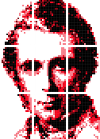 Picture or John Ruskin made from squares.